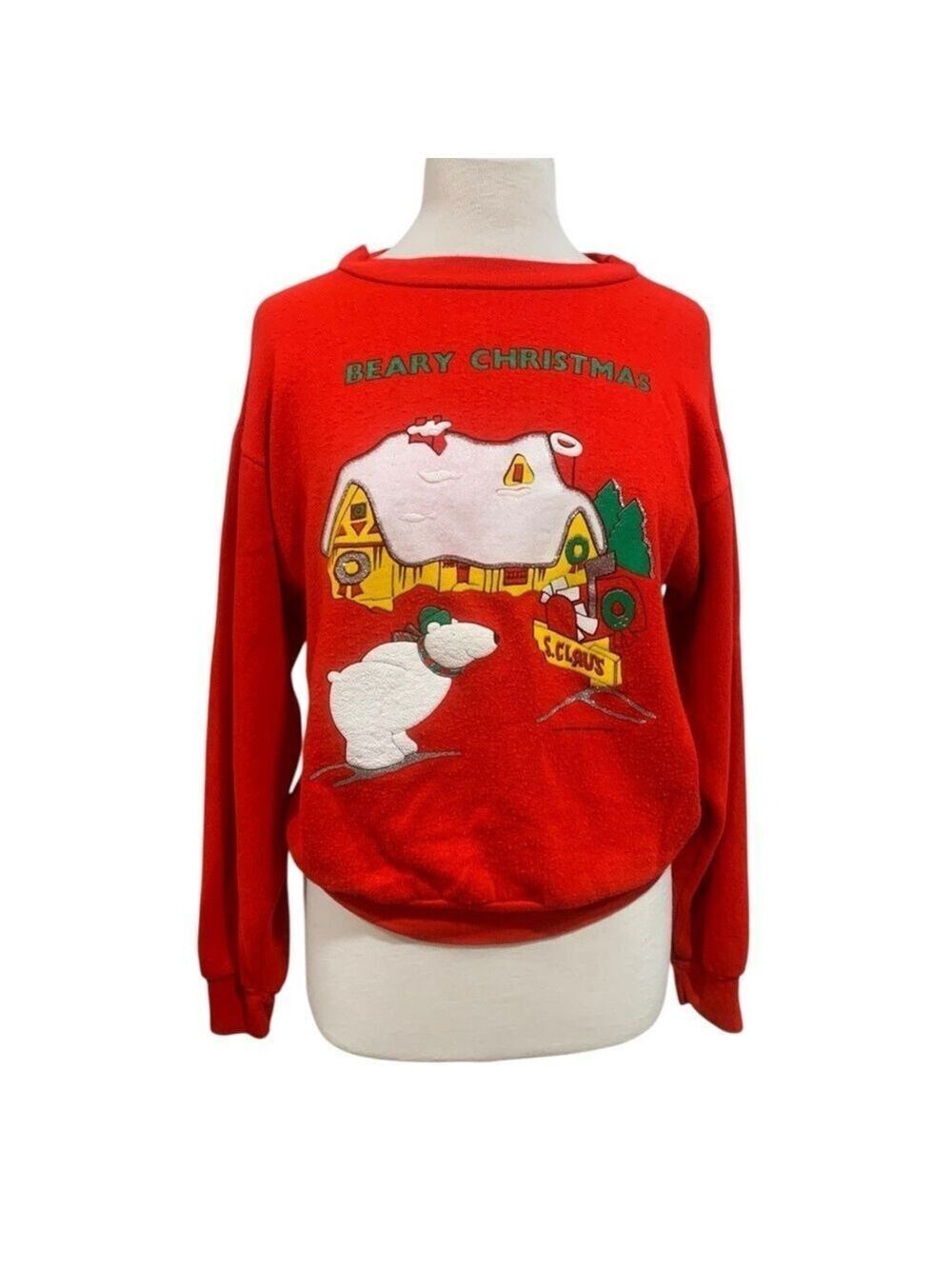 Vintage 90’s oversized Beary Christmas fleece sweatshirt size Small
